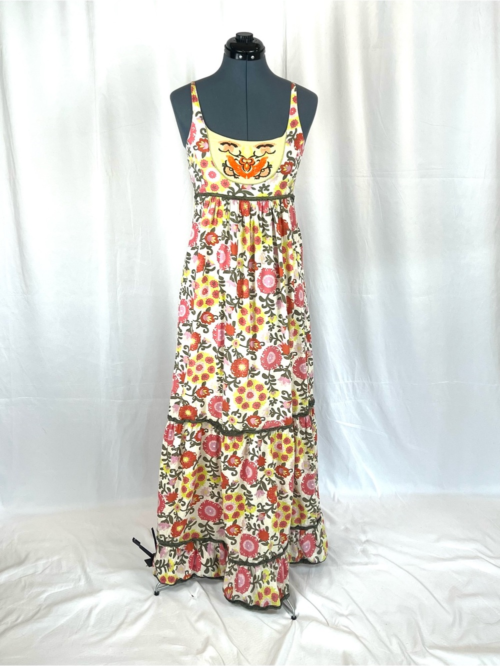 Urban Nomad Earthbound Boho Floral Maxi embroidered bodice open back S/M 906